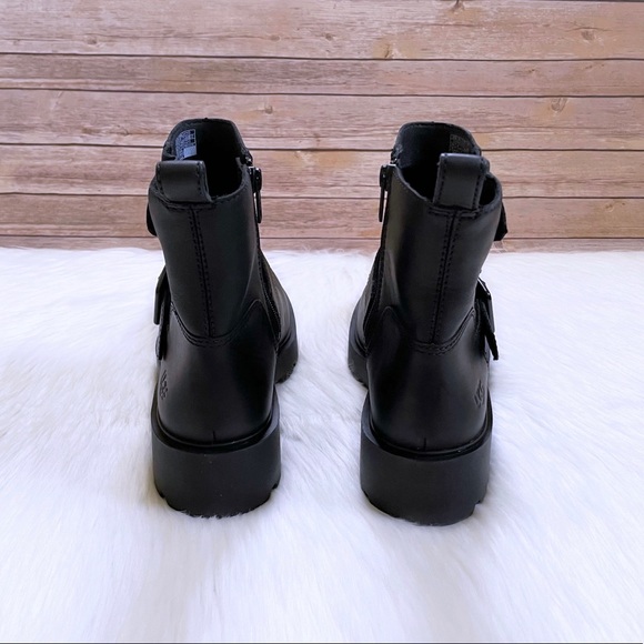 UGG Saoirse Black Leather Waterproof Moto Boots - Picture 3 of 8